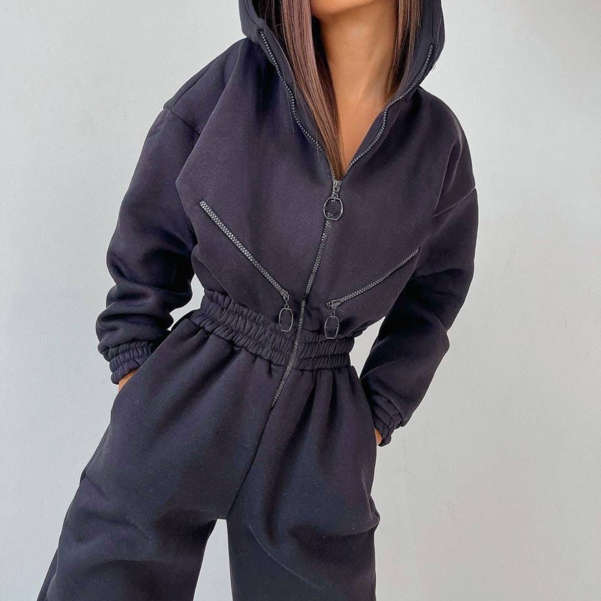 Sweatshirt-overall | Med huva | Rynkad midja | Damoverall-Mira Lina