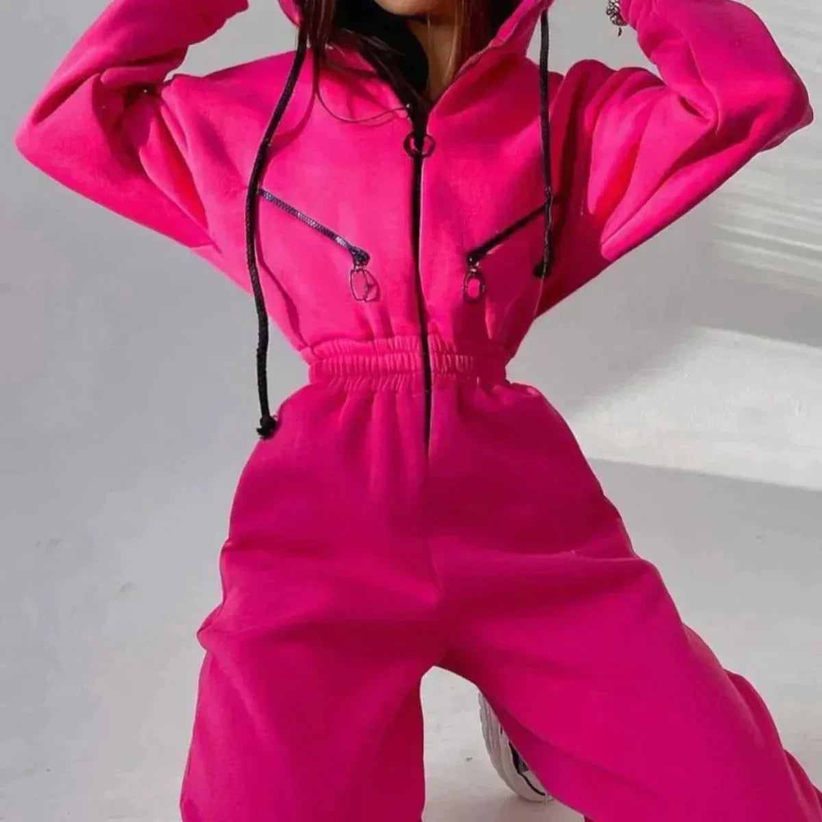 Sweatshirt-overall | Med huva | Rynkad midja | Damoverall-Mira Lina