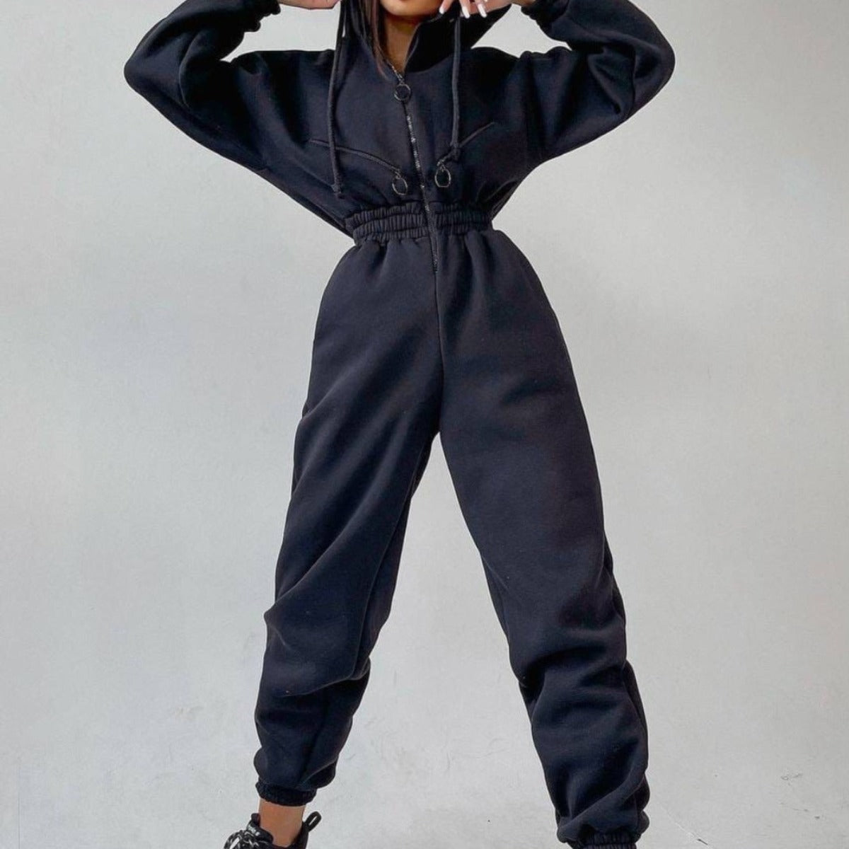 Sweatshirt-overall | Med huva | Rynkad midja | Damoverall-Mira Lina