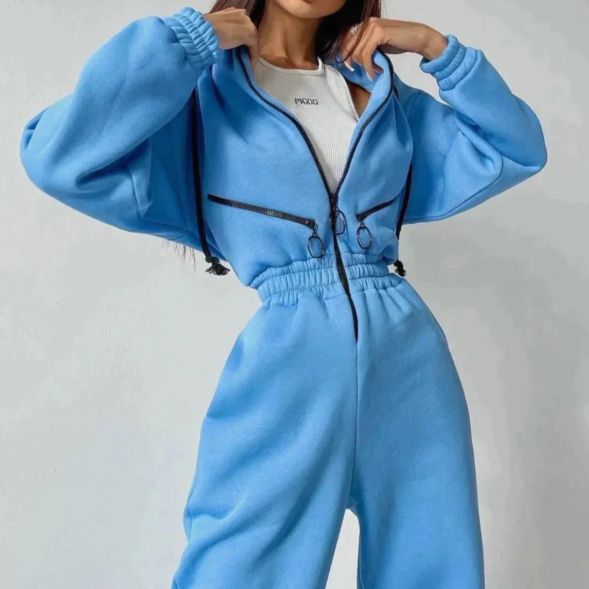 Sweatshirt-overall | Med huva | Rynkad midja | Damoverall-Mira Lina