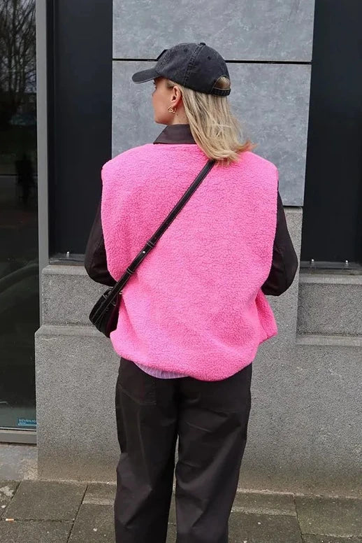 Teddyväst | Bodywarmer | Knäppbar | Fleeceväst | Damgilet-Mira Lina