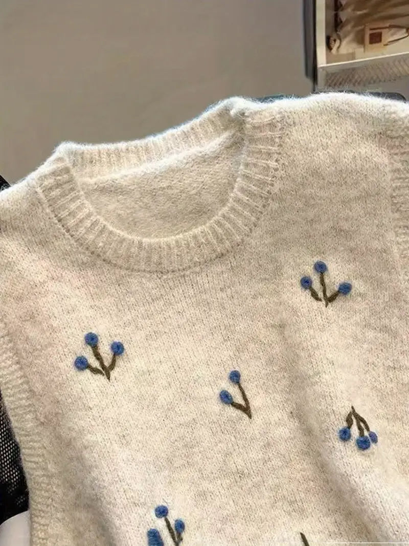 Tröjväst – Ärmlös stickad pulloverväst för damer-Mira Lina