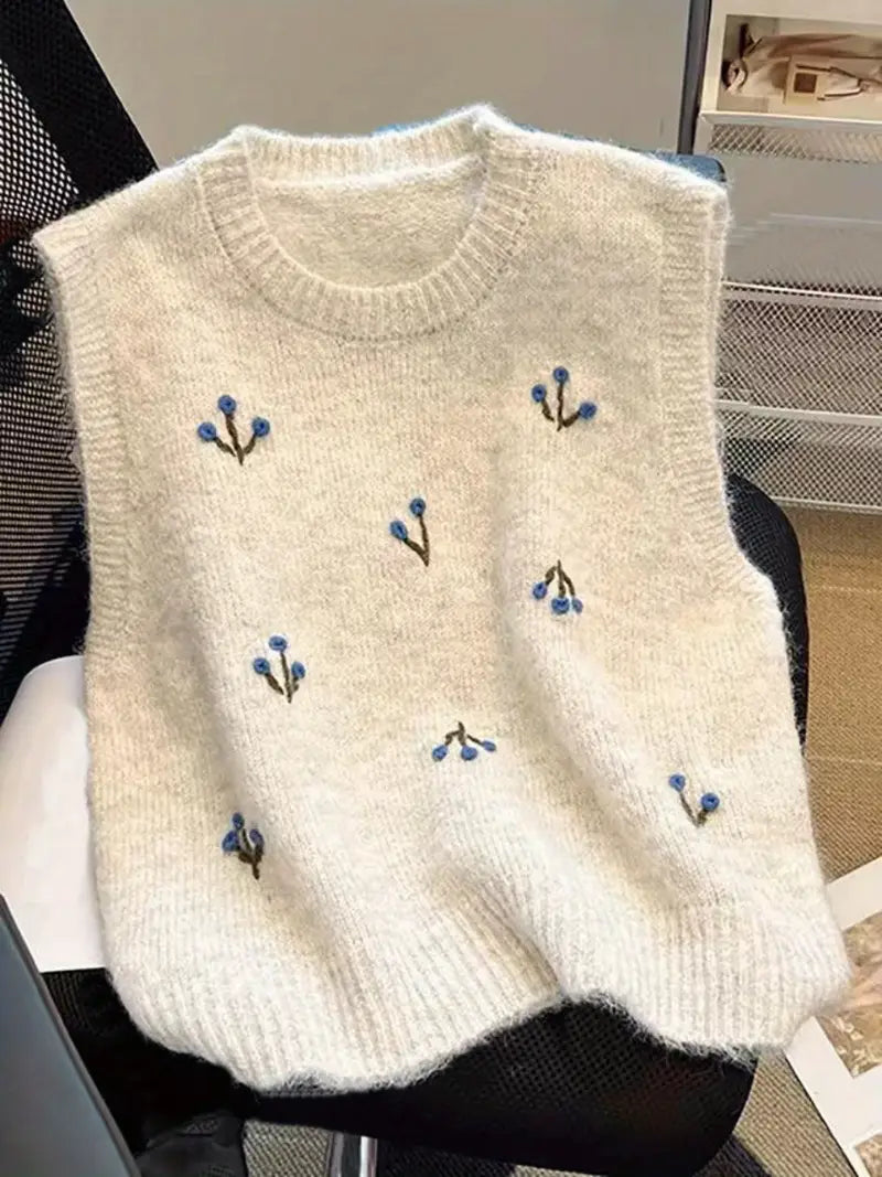 Tröjväst – Ärmlös stickad pulloverväst för damer-Mira Lina