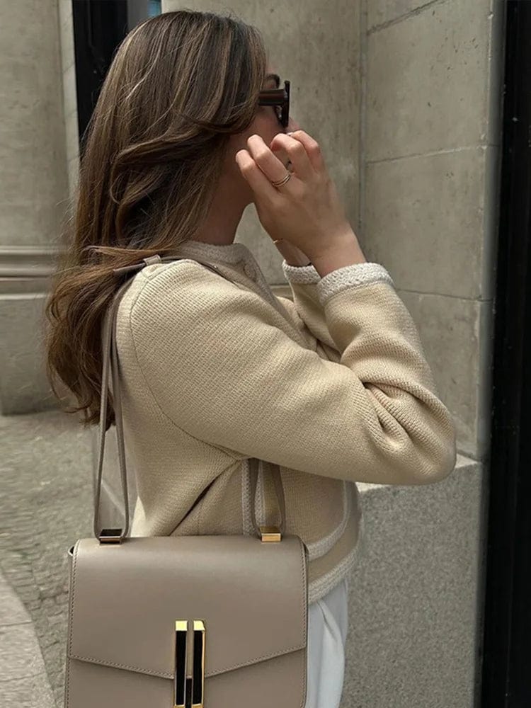 Tweedjacka | Beige | Kort | Cardiganjacka | Damblazer-Mira Lina