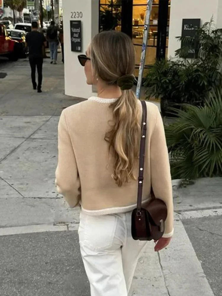 Tweedjacka | Beige | Kort | Cardiganjacka | Damblazer-Mira Lina