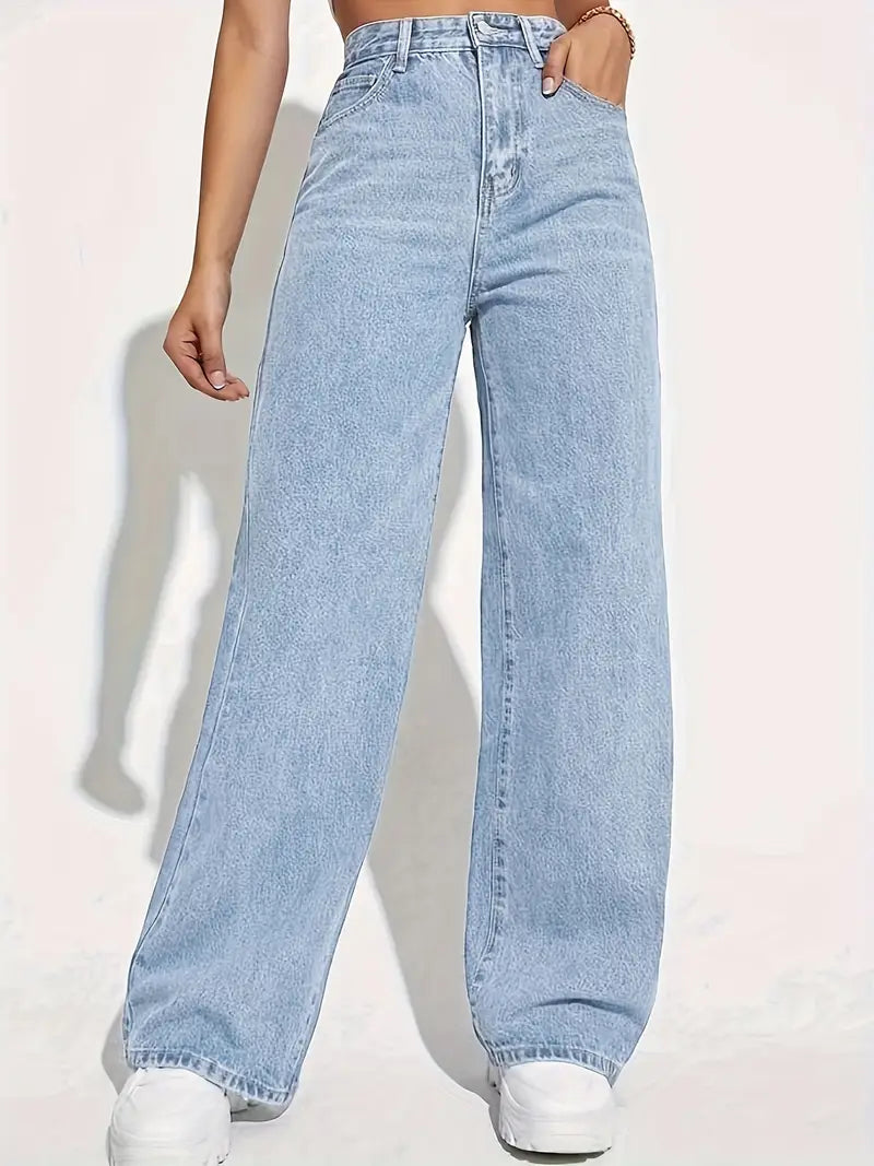Wide Leg Jeans - Damjeans med hög midja och lös passform-Mira Lina