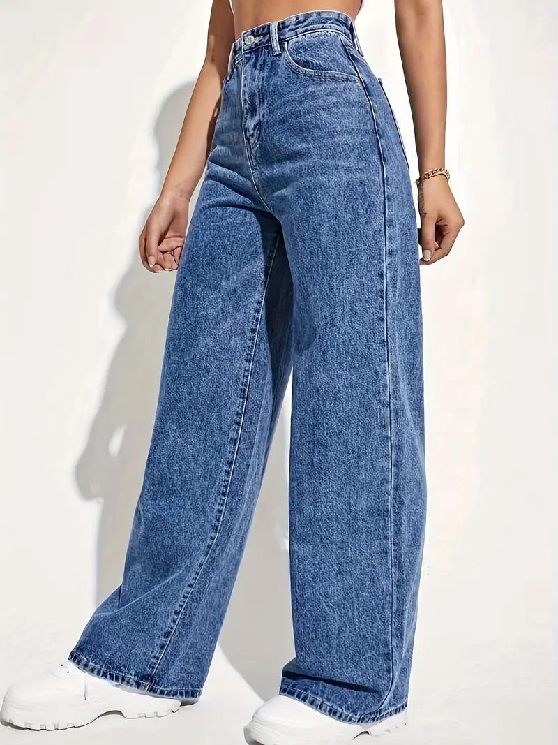 Wide Leg Jeans - Damjeans med hög midja och lös passform-Mira Lina
