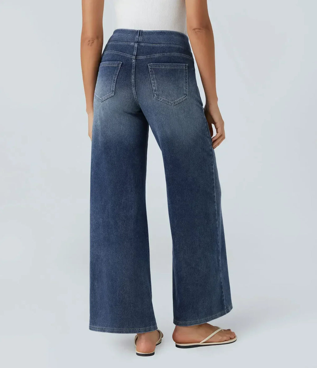 Wide Leg-jeans – Elastiska jeans med hög midja för damer-Mira Lina