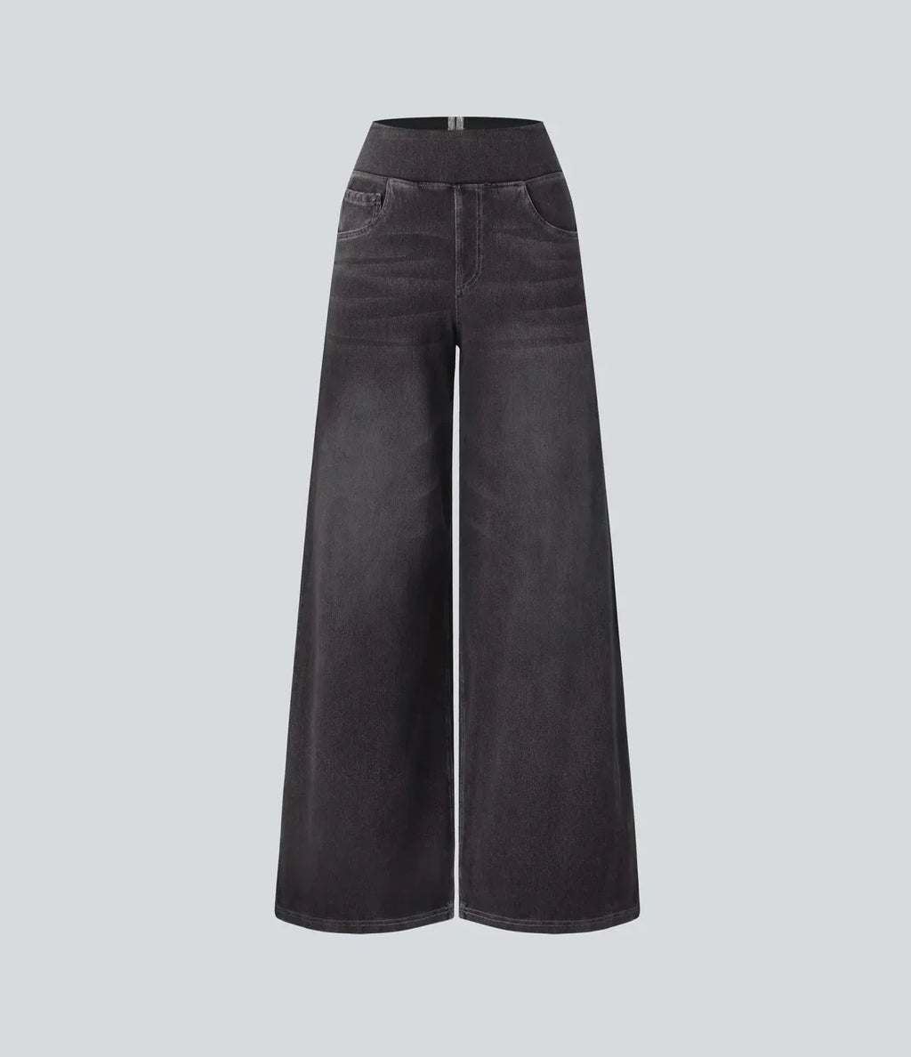 Wide Leg-jeans – Elastiska jeans med hög midja för damer-Mira Lina
