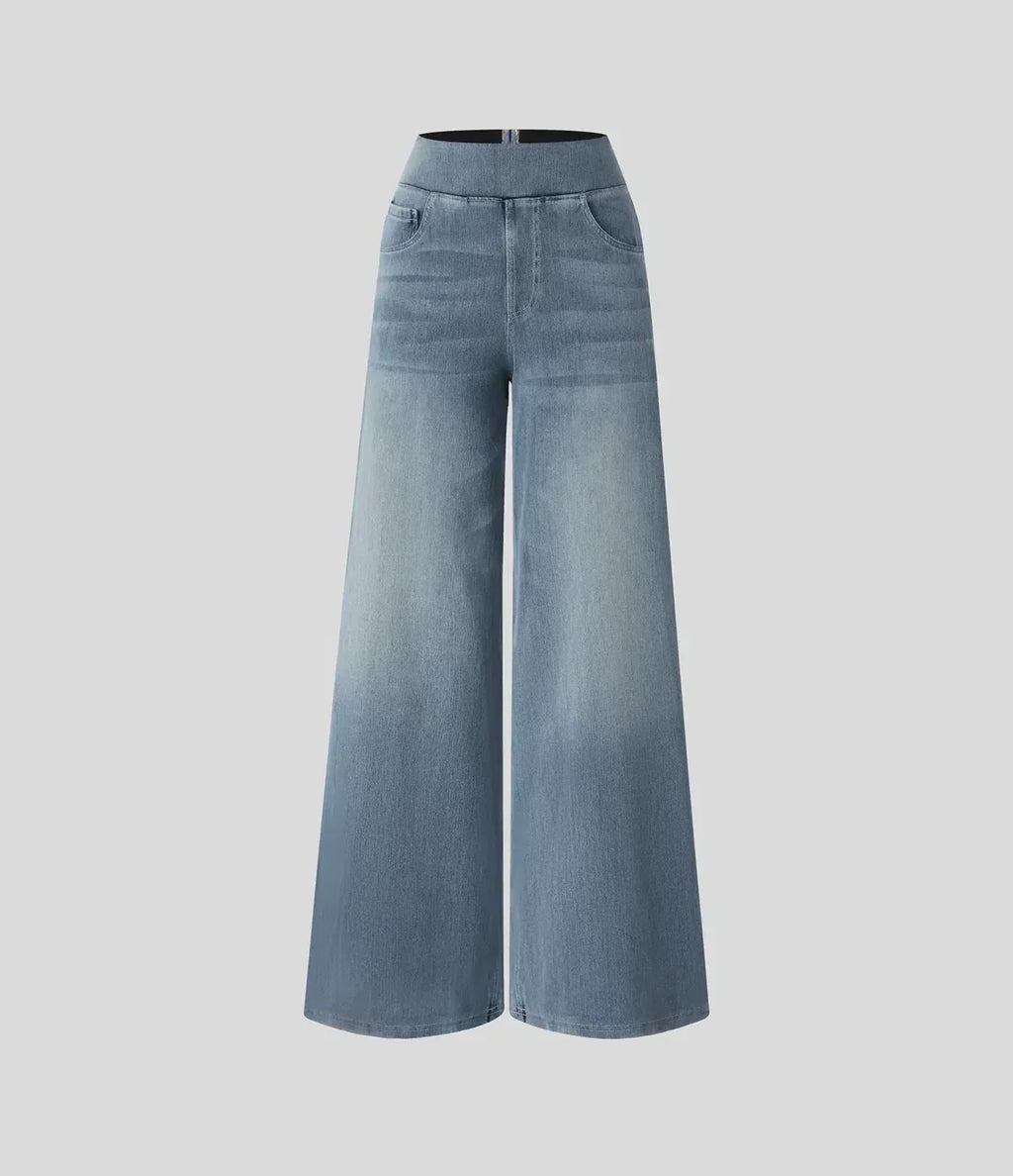Wide Leg-jeans – Elastiska jeans med hög midja för damer-Mira Lina