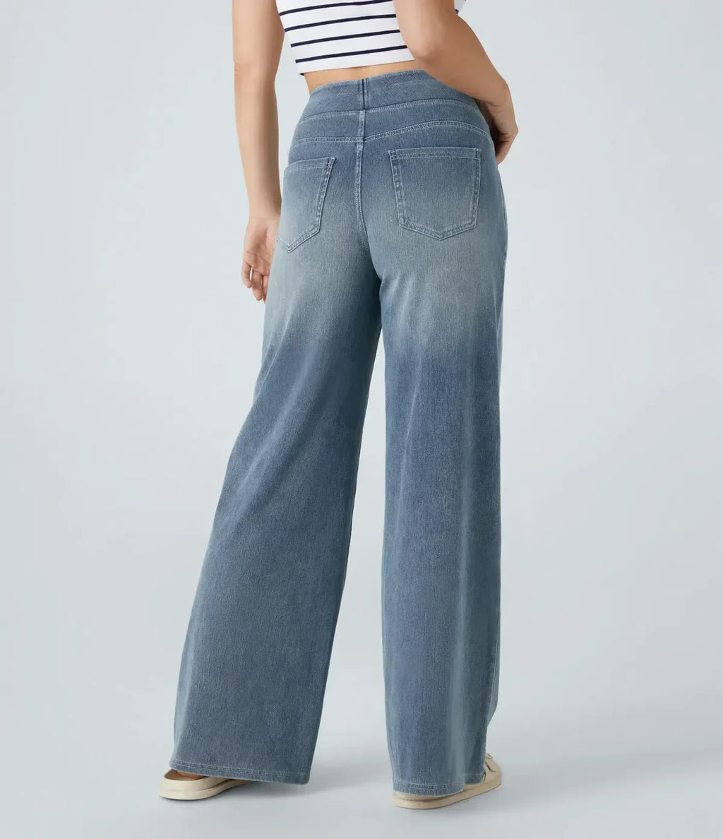 Wide Leg-jeans – Elastiska jeans med hög midja för damer-Mira Lina