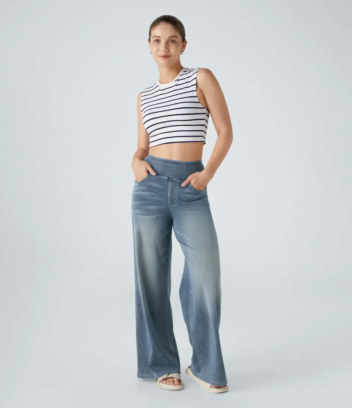 Wide Leg-jeans – Elastiska jeans med hög midja för damer-Mira Lina