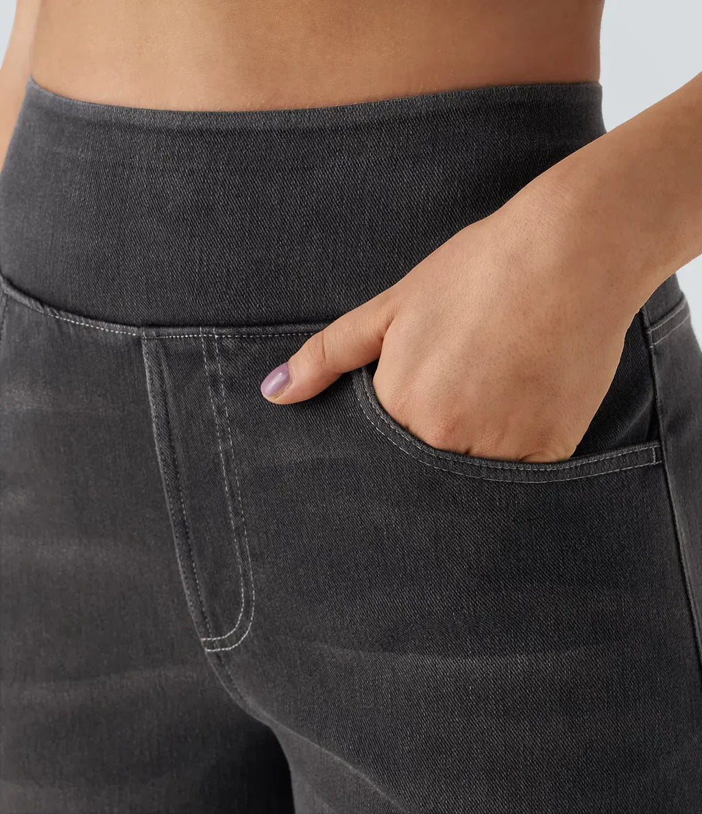 Wide Leg-jeans – Elastiska jeans med hög midja för damer-Mira Lina