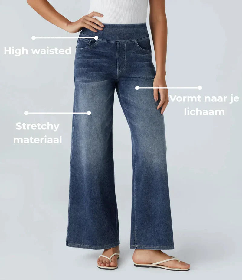 Wide Leg-jeans – Elastiska jeans med hög midja för damer-Mira Lina