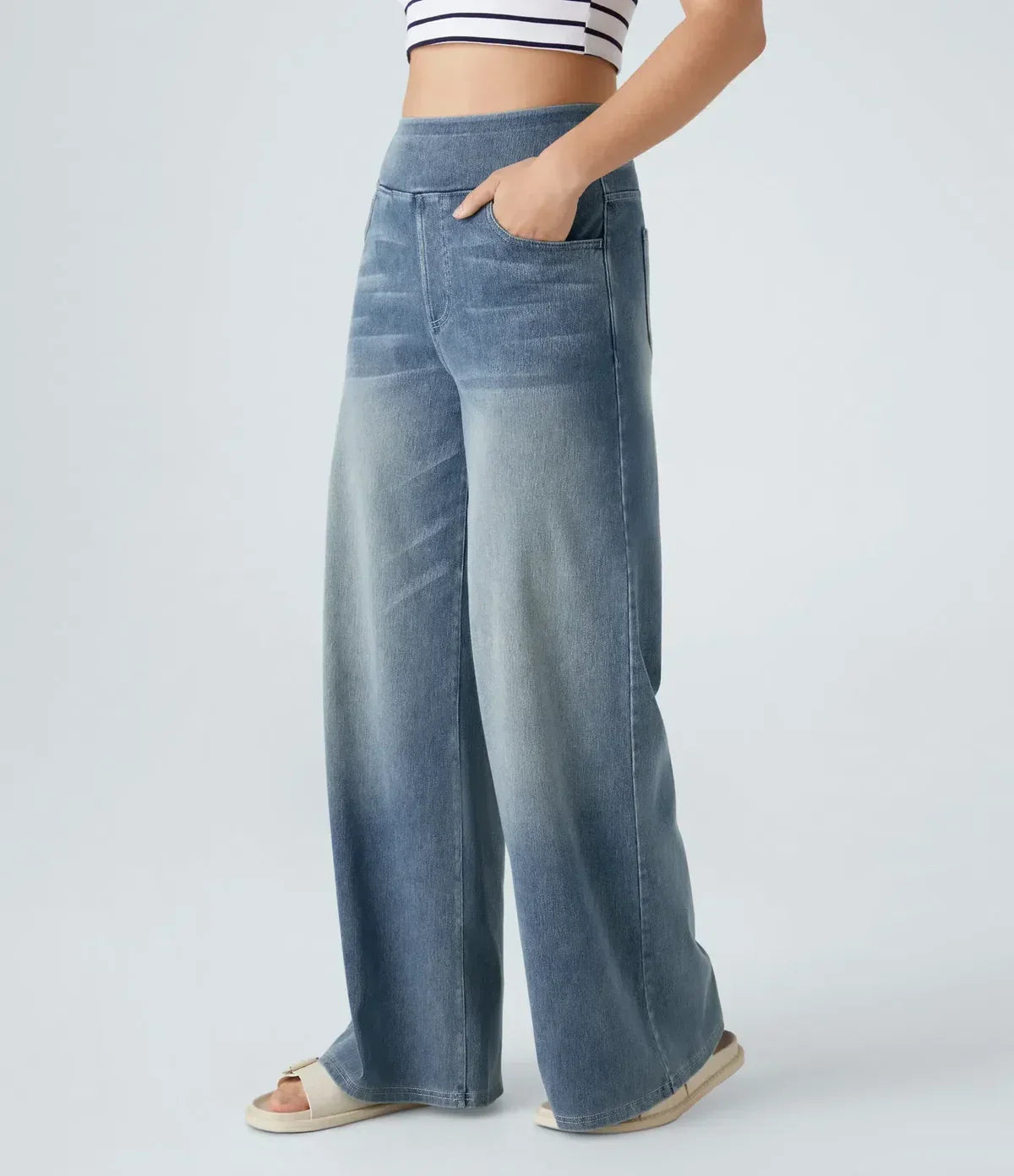 Wide Leg-jeans – Elastiska jeans med hög midja för damer-Mira Lina