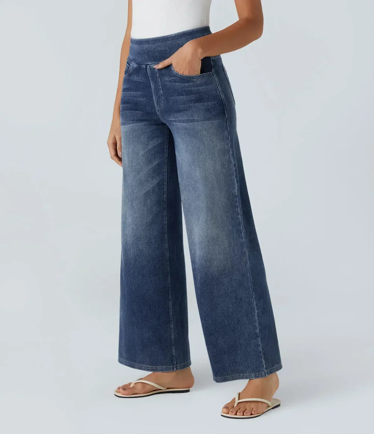 Wide Leg-jeans – Elastiska jeans med hög midja för damer-Mira Lina