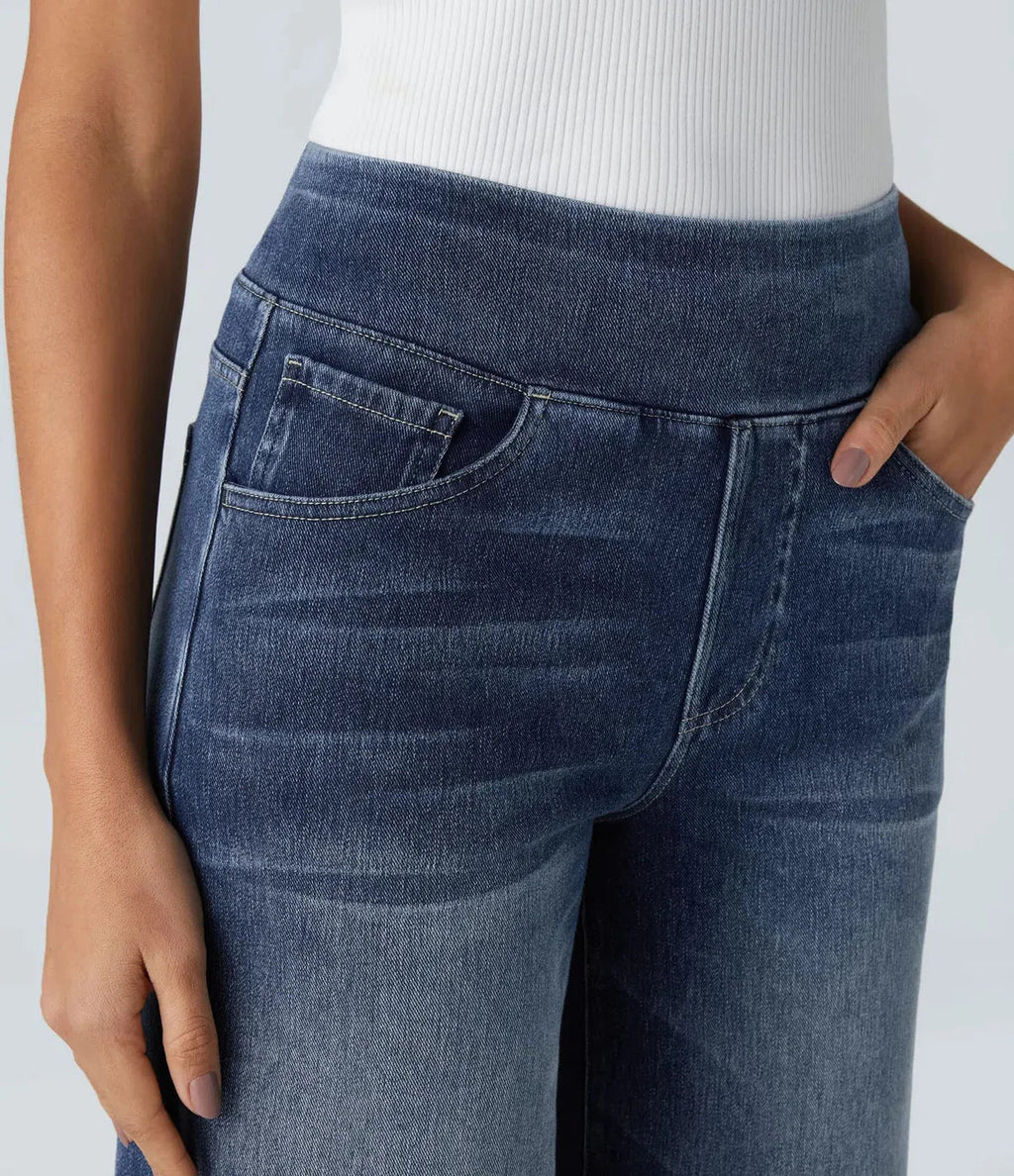 Wide Leg-jeans – Elastiska jeans med hög midja för damer-Mira Lina