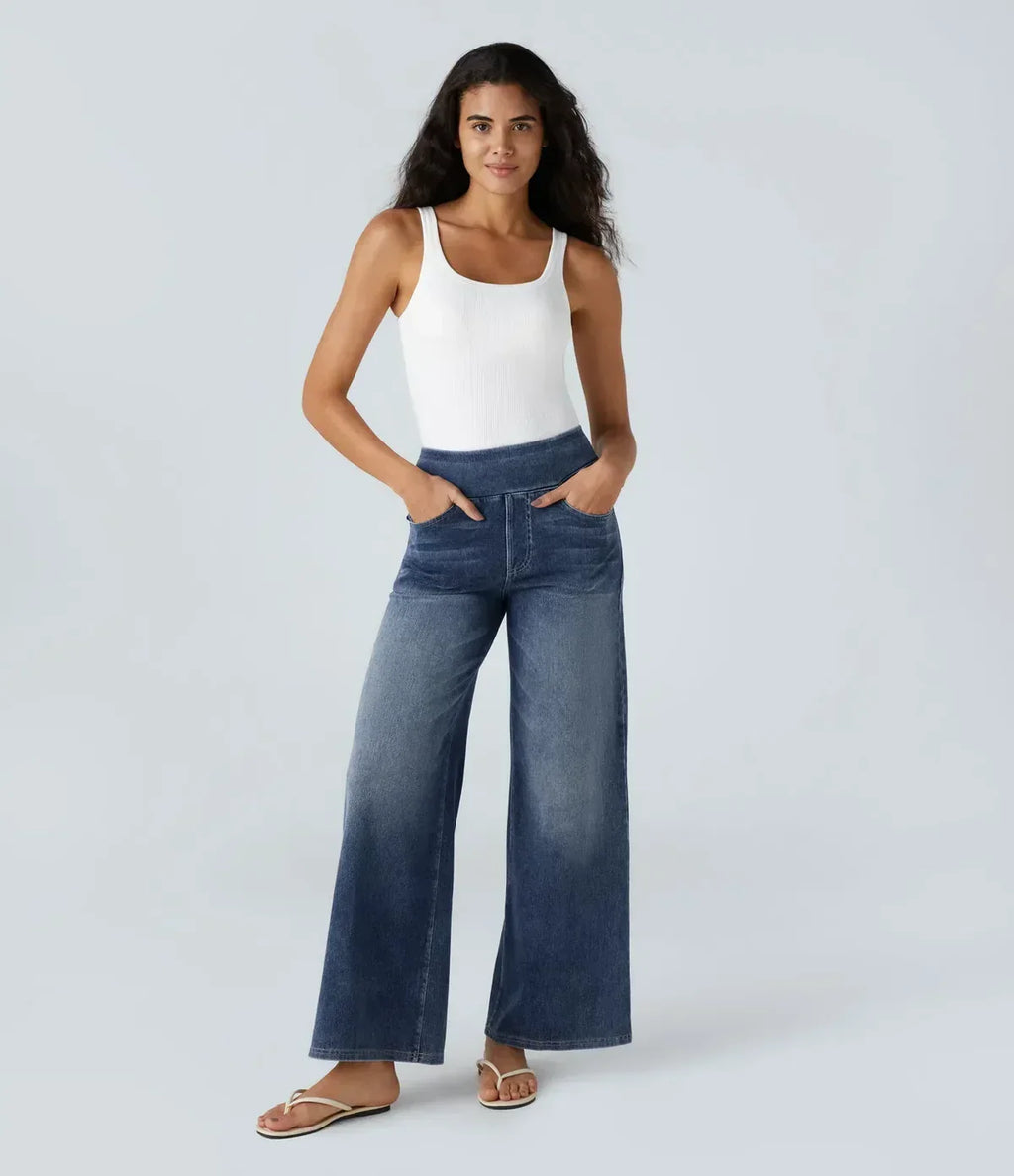 Wide Leg-jeans – Elastiska jeans med hög midja för damer-Mira Lina