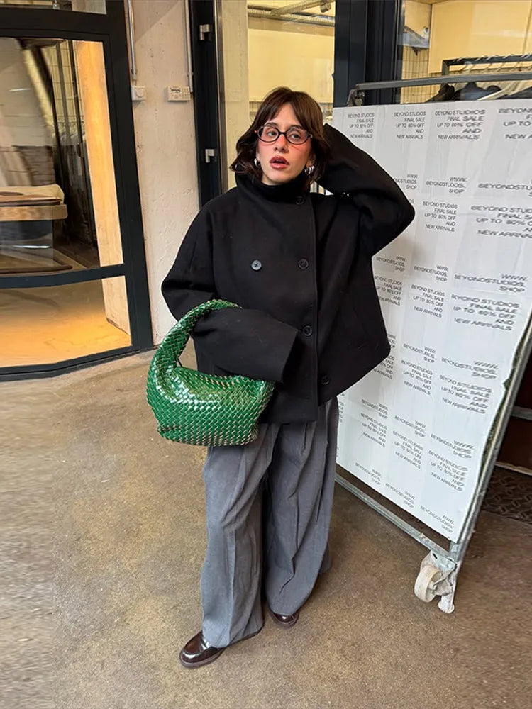 Winter Trench Coat | Kort | Oversized | Ullblandning Trench Coat | Damjacka-Mira Lina