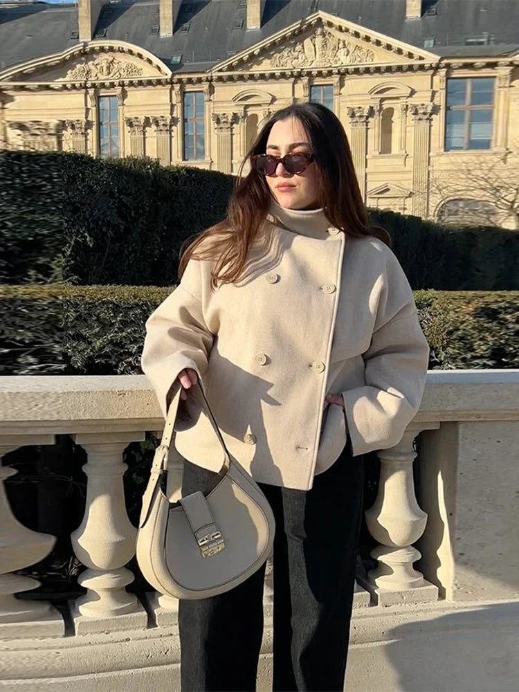 Winter Trench Coat | Kort | Oversized | Ullblandning Trench Coat | Damjacka-Mira Lina