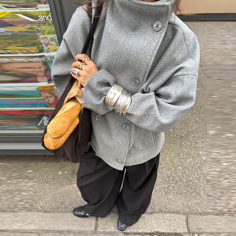 Winter Trench Coat | Kort | Oversized | Ullblandning Trench Coat | Damjacka-Mira Lina