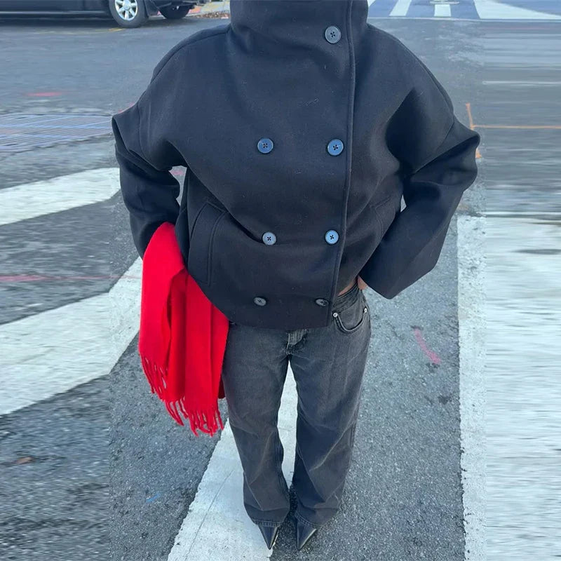 Winter Trench Coat | Kort | Oversized | Ullblandning Trench Coat | Damjacka-Mira Lina