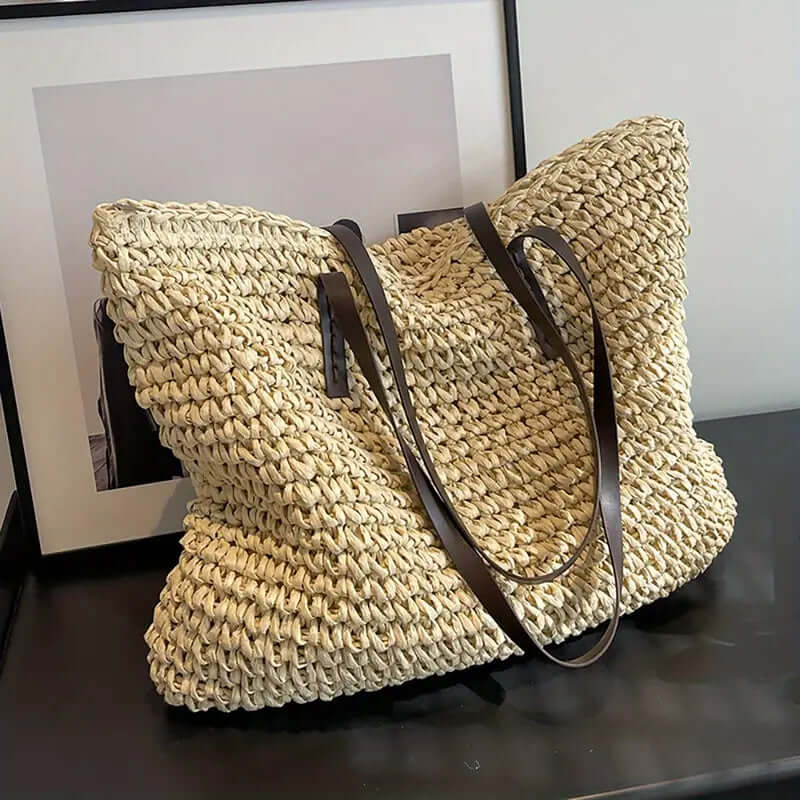 Woven Bag - Shopper Tote Bag i vävt tyg för kvinnor med syntetmaterial med strukturremmar-Mira Lina