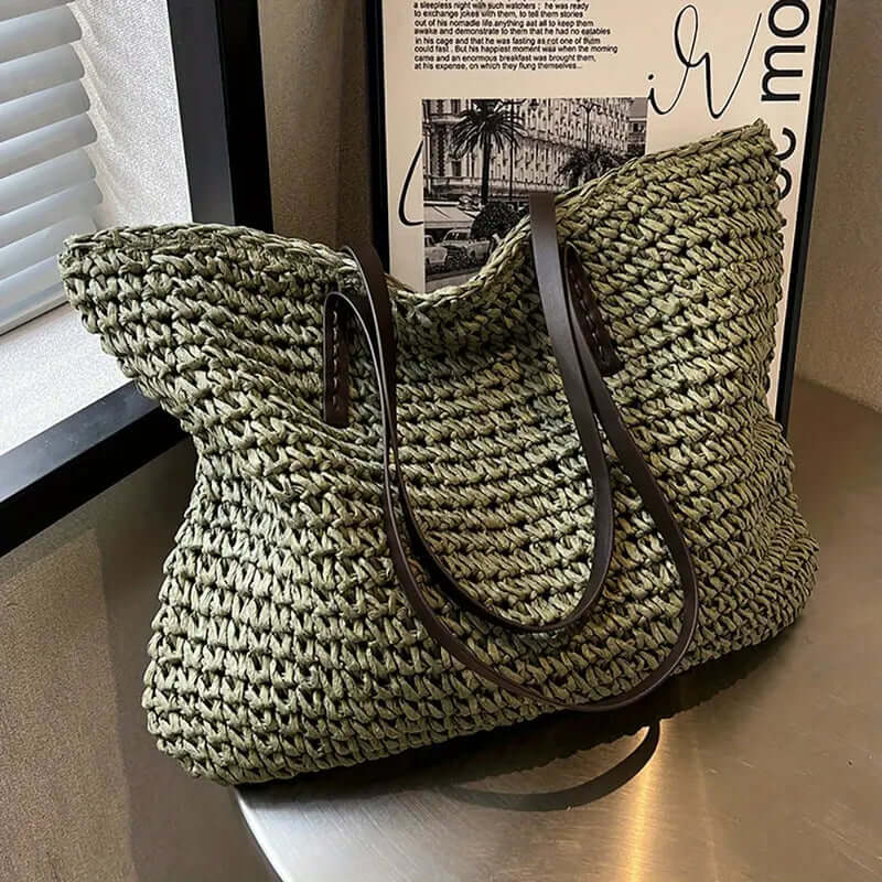 Woven Bag - Shopper Tote Bag i vävt tyg för kvinnor med syntetmaterial med strukturremmar-Mira Lina