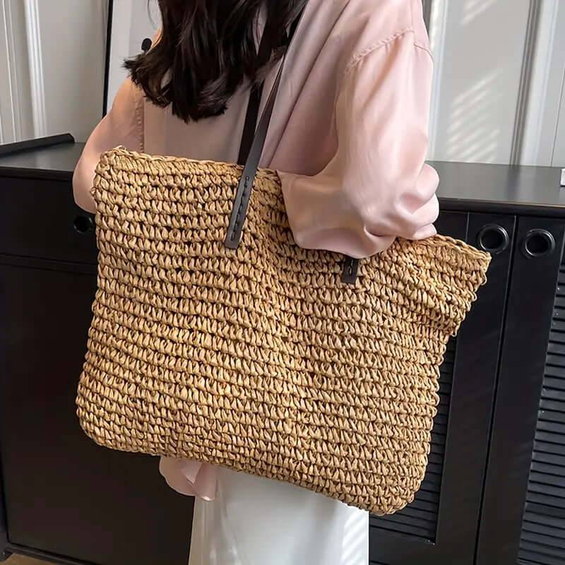 Woven Bag - Shopper Tote Bag i vävt tyg för kvinnor med syntetmaterial med strukturremmar-Mira Lina