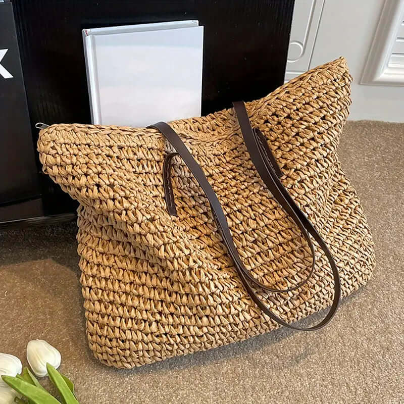 Woven Bag - Shopper Tote Bag i vävt tyg för kvinnor med syntetmaterial med strukturremmar-Mira Lina