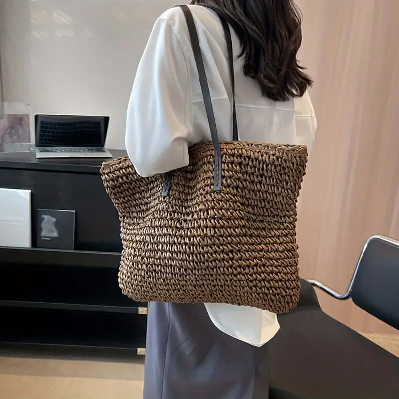 Woven Bag - Shopper Tote Bag i vävt tyg för kvinnor med syntetmaterial med strukturremmar-Mira Lina