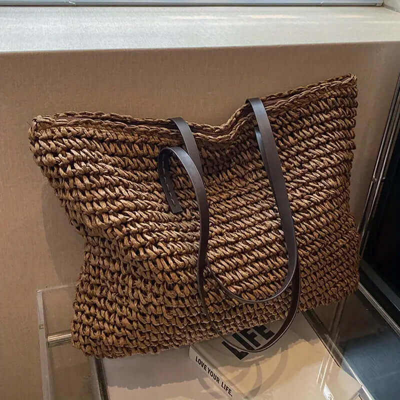 Woven Bag - Shopper Tote Bag i vävt tyg för kvinnor med syntetmaterial med strukturremmar-Mira Lina
