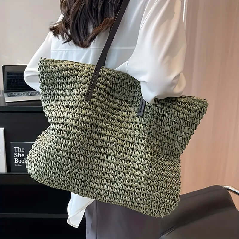 Woven Bag - Shopper Tote Bag i vävt tyg för kvinnor med syntetmaterial med strukturremmar-Mira Lina