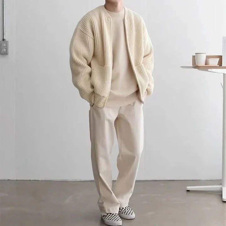 Zip-Up Cardigan - Varm - Chunky - Stickad kofta - Herrstickat-Mira Lina