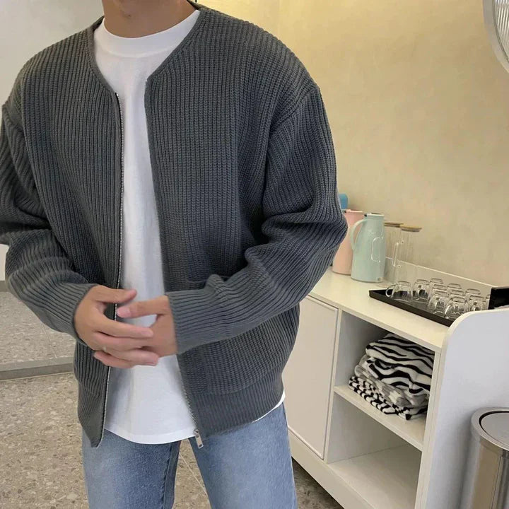Zip-Up Cardigan - Varm - Chunky - Stickad kofta - Herrstickat-Mira Lina