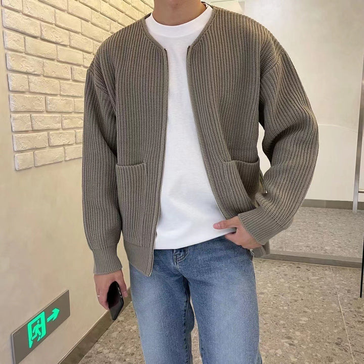 Zip-Up Cardigan - Varm - Chunky - Stickad kofta - Herrstickat-Mira Lina
