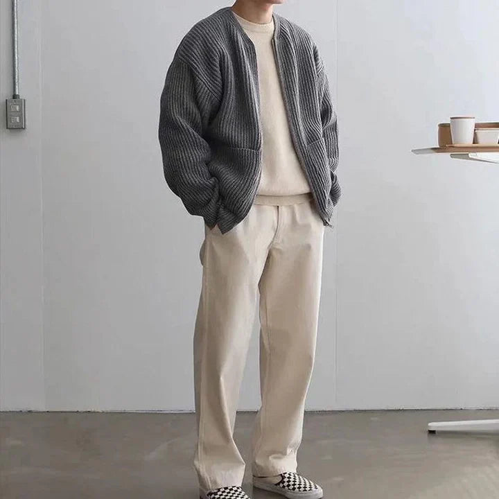 Zip-Up Cardigan - Varm - Chunky - Stickad kofta - Herrstickat-Mira Lina